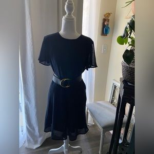 Banana Republic navy dress. Flutter sleeves. 8p worn once. Dry cleaned.